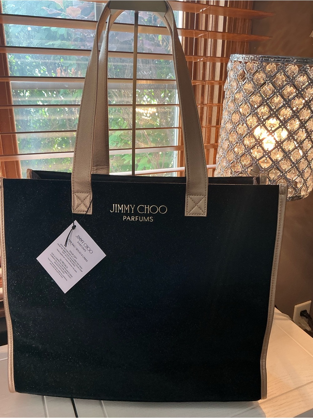 Jimmy Choo Parfums Black Tote Bag GWP Gold Trim New with Tag